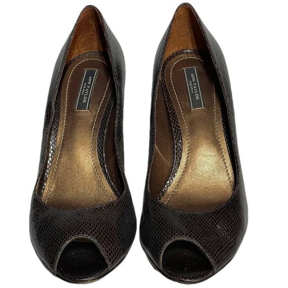 Ann Taylor Womens Peep Toe High Heel Pumps Size 8.5 Brown Textured Leather - Picture 2 of 11